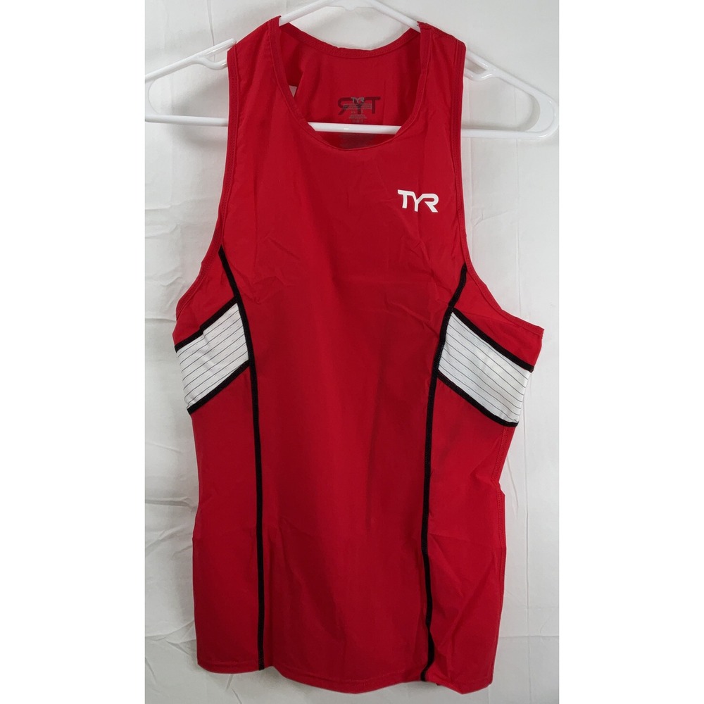 NWT Men's TYR Carbon Tank Top ITU Approved 1/2 Zip Red,‎ White Black - Small